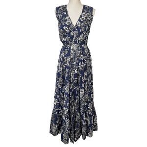 Adam Lippes NWT Floral V Neck Maxi Dress Navy Size 2